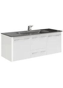 Leonardo Living Waschtischkombi , Grau, Weiß Hochglanz , Metall , 2 Schubladen , 132 cm , Made in Germany , hängend, Beleuchtung , Badezimmer, Waschbecken & Armaturen, Waschtische