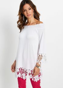 bonprix Tunika z dekoltem carmen i koronką, biały, 36/38