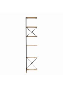 Möbilia Möbilia Estantería estrecha con 6 estantes | chapado MDF | marco de metal | ancho 42,5 x fondo 30 x alto 210 cm | negro-natural