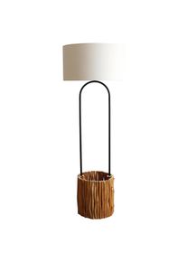 Salesfever lámpara de pie driftwood 155cm|con cesta para plantas|tulipa lino grueso|marco driftwood y metal|An.34xPr.34xAl.155 cm|natural-blanco-negro