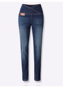 Dames Stretchjeans met overlappende band in dark-blue ,maat 36, WITT, 81% Katoen, 17% Polyester, 2% Elastan