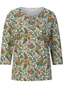 Damer Topp med 3/4-&auml;rm + knytband ecru-eukalyptus, med tryck Gr&ouml;&szlig;e 40