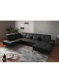 Sit & More Sit & More Wohnlandschaft , Schwarz , Leder , Echtleder , Nappaleder , Ottomane links, U-Form , 357x231 cm , Goldenes M, Oeko-Tex® Standard 100, Made in Europe, DGM-Klimapakt , Schlafen auf Sitzhöhe, Rücken echt, Armteil rechts , Wohnzimmer, Sofas & Couches, Wohnlandschaften, Wohnlandschaften in U-Form