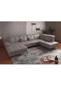 Sit & More Sit & More Wohnlandschaft , Hellgrau , Leder , Echtleder , Nappaleder , Ottomane rechts, U-Form , 357x231 cm , Goldenes M, Oeko-Tex® Standard 100, Made in Europe, DGM-Klimapakt , Rücken echt, Armteil links , Wohnzimmer, Sofas & Couches, Wohnlandschaften, Wohnlandschaften in U-Form