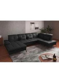 Sit & More Sit & More Wohnlandschaft , Schwarz , Leder , Echtleder , Nappaleder , Ottomane rechts, U-Form , 357x231 cm , Goldenes M, Oeko-Tex® Standard 100, Made in Europe, DGM-Klimapakt , Schlafen auf Sitzhöhe, Rücken echt, Armteil links , Wohnzimmer, Sofas & Couches, Wohnlandschaften, Wohnlandschaften in U-Form