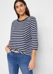 Gestreept shirt van biologisch katoen met 3/4 mouwen - blauw - maat 56/58 (3XL) - 100% katoen - bonprix