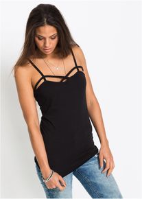 Top met spaghettibandjes (set van 2) - zwart - maat 36/38 (S) - met katoen - bonprix