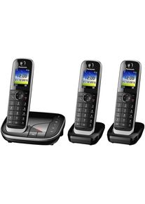 Panasonic KX-TGJ323GB Schnurlostelefon DECT-Telefon 3 Mobilteile Anrufbeantworter Freisprechen analog schwarz