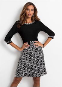 Ausgestelltes Strickkleid mit Jacquardmuster, schwarz, Größe 36/38 (S), bonprix