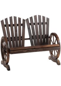 Outsunny 2 Seater Garden Bench Comfortable Fir Logs Love Chair w/ Wheel-Shaped Armrests, Outdoor Adirondack Wooden Loveseats | Aosom Ireland