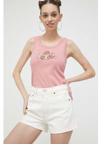 Abercrombie & Fitch pantaloni scurti jeans femei, culoarea bej, neted, high waist