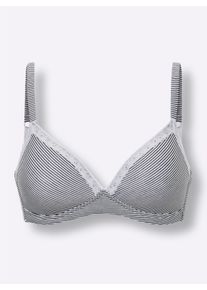 Dames Comfort-bh zonder beugel in wit/rookblauw gestreept ,maat 75B, WITT, 95% Viscose, 5% Elastan. Inzet: 90% Polyamide, 10% Elastan