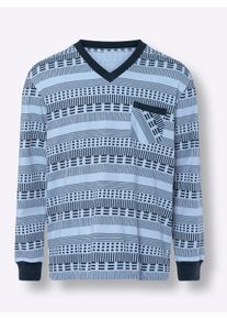 Heren Pyjama in ijsblauw/donkerblauw bedrukt ,maat 44/46, WITT, 50% Katoen, 50% Polyester