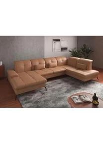 Sit & More Sit & More Wohnlandschaft , Cappuccino , Leder , Echtleder , Nappaleder , Ottomane rechts, U-Form , 357x231 cm , Goldenes M, Oeko-Tex® Standard 100, Made in Europe, DGM-Klimapakt , Schlafen auf Sitzhöhe, Rücken echt, Armteil links , Wohnzimmer, Sofas & Couches, Wohnlandschaften, Wohnlandschaften in U-Form