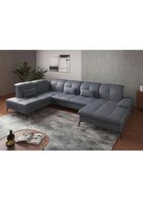 Sit & More Sit & More Wohnlandschaft , Graublau , Leder , Echtleder , Nappaleder , Ottomane links, U-Form , 357x231 cm , Goldenes M, Oeko-Tex® Standard 100, Made in Europe, DGM-Klimapakt , Schlafen auf Sitzhöhe, Rücken echt, Armteil rechts , Wohnzimmer, Sofas & Couches, Wohnlandschaften, Wohnlandschaften in U-Form