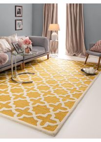 benuta Pure Dywan wełniany Windsor żółty 160x230 cm Wełna Geometryczny,Ornamenty