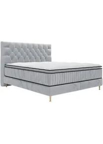 Boxxx Boxspringbett , Blaugrau , Textil , Höhe ca. 34 cm , 180x200 cm , Federkernmatratze, Stoffauswahl, Topper durchgehend, in verschiedenen Größen erhältlich, Matratze durchgehend, Matratze, gepolstertes Kopfteil , Schlafzimmer, Betten, Boxspringbetten