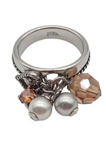 Fossil Ring with Decorative Stone Women, Size 54, silver-colored