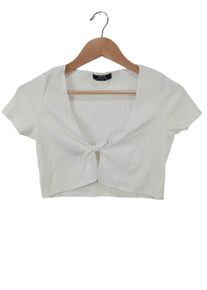 Bershka Top o skróconym kroju Damski, Rozmiar 38, biały