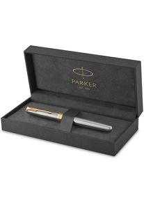 Parker Sonnet Tintenroller | Edelstahl mit Goldzierteilen | feine Spitze | Schwarze Tinte | Geschenkbox