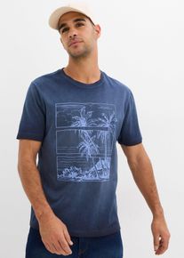 T-shirt aspect délavé en coton - bleu - taille 64/66 (3XL) - 100% coton - bonprix