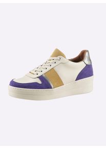 Heine Dames Sneaker in wit/paars gedessineerd ,maat 38, Witt, 100% Runderleer