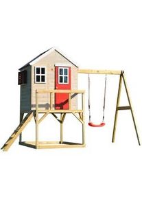 Ambia Garden Xxxl Spielhaus , Naturfarben, Rot , Holz , Kiefer , 350x242x192 cm , Freizeit & Co, Gartenspielzeug, Spielhäuser