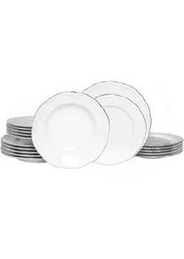 Creatable Tafelservice , Weiß, Platinfarben , Keramik , 18-teilig , 36.5x30.5 cm , handbemalt, lebensmittelecht, stapelbar , Geschirr, Geschirrsets, Tafelservice