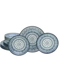 Creatable Tafelservice , Blau, Multicolor, Weiß , Keramik , 18-teilig , Mandala , lebensmittelecht, stapelbar , Geschirr, Geschirrsets, Tafelservice