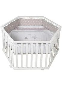 Roba Laufgitter , Weiß, Taupe , Textil, Holzwerkstoff , Schichtholz , Bär , 121x72x106 cm , höhenverstellbar , Babymöbel & Kindermöbel, Babyzimmer, Laufgitter