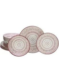 Creatable Tafelservice , Multicolor, Weiß, Rostfarben , Keramik , 18-teilig , Mandala , 30x32x31 cm , lebensmittelecht, stapelbar , Geschirr, Geschirrsets, Tafelservice