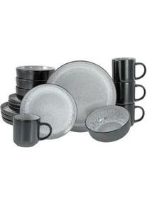 Creatable Kombiservice , Schwarz, Hellgrau , Keramik , 16-teilig , 300 ml,450 ml , 31x38x38 cm , lebensmittelecht, stapelbar , Geschirr, Geschirrsets, Kombiservice