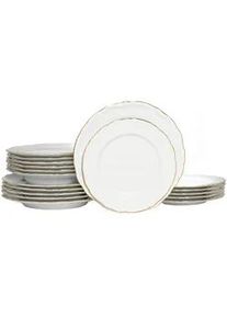 Creatable Tafelservice , Weiß, Goldfarben , Keramik , 18-teilig , 30.5x30x36.5 cm , handbemalt, lebensmittelecht, stapelbar , Geschirr, Geschirrsets, Tafelservice