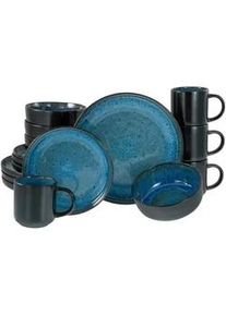 Creatable Kombiservice , Schwarz, Hellblau , Keramik , 16-teilig , 300 ml,450 ml , 31x38x38 cm , lebensmittelecht, stapelbar , Geschirr, Geschirrsets, Kombiservice