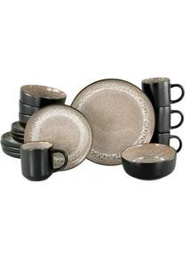 Creatable Kombiservice , Schwarz, Beige , Keramik , 16-teilig , 300 ml,450 ml , lebensmittelecht, stapelbar , Geschirr, Geschirrsets, Kombiservice