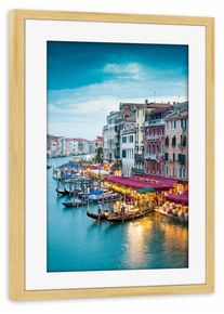 Poster with pine wooden frame "Venedig Romantic Flair" artboxONE Framed Poster
