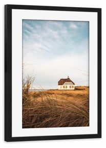 Poster with black wooden frame "Country House at North Sea" artboxONE Framed Poster