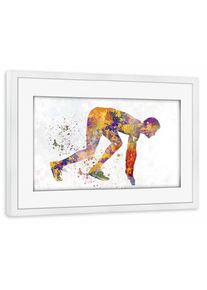 Poster with white wooden frame "Runner in watercolor" artboxONE Framed Poster
