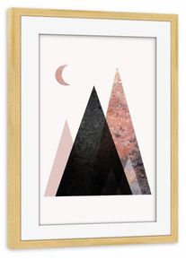 Poster with pine wooden frame "Scandinavian Mountain Scene" artboxONE Framed Poster
