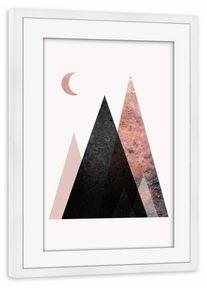 Poster with white wooden frame "Scandinavian Mountain Scene" artboxONE Framed Poster