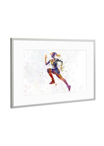 Poster with silver metal frame "Female runner in watercolor" artboxONE Framed Poster