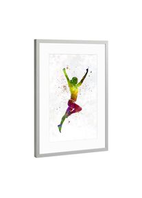 Poster with silver metal frame "Winning runner athlete" artboxONE Framed Poster