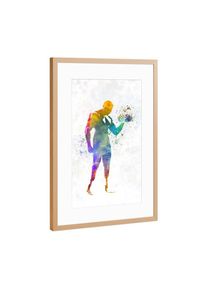 Poster with copper metal frame "Paralimpic runner in watercolor-c" artboxONE Framed Poster