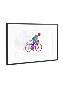 Poster with black metal frame "Cyclist runner in watercolor" artboxONE Framed Poster
