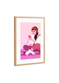 Poster with copper metal frame "Skaterin mit Smartphone im Sommer" artboxONE Framed Poster