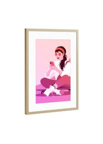 Poster with gold metal frame "Skaterin mit Smartphone im Sommer" artboxONE Framed Poster