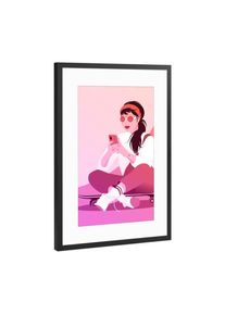 Poster with black metal frame "Skaterin mit Smartphone im Sommer" artboxONE Framed Poster