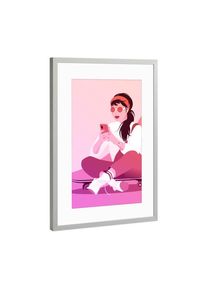 Poster with silver metal frame "Skaterin mit Smartphone im Sommer" artboxONE Framed Poster