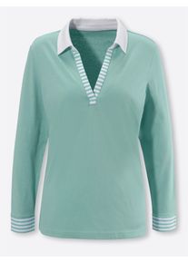 Dames Shirt met lange mouwen en gestreepte delen in salie/wit ,maat 38, WITT, 100% Katoen