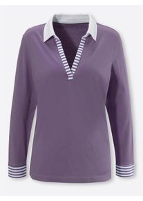 Dames Shirt met lange mouwen en gestreepte delen in vijg/wit ,maat 38, WITT, 100% Katoen
